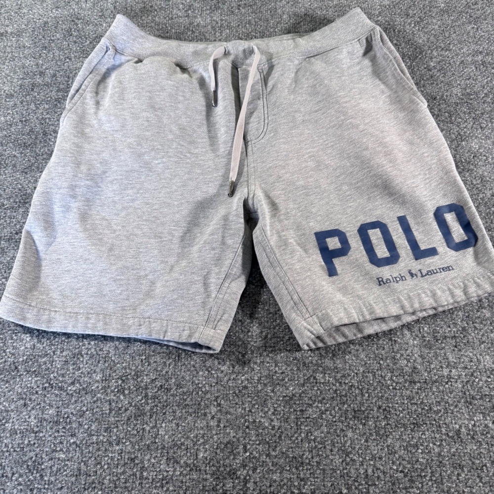 Polo Ralph Lauren Sweat Shorts Mens Medium Graphic Logo Cotton Blend Gray Modern